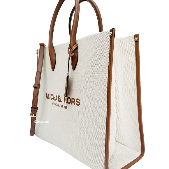 Michael Kors Large Logo Jacquard Tote Crossbody Bag Luggage Canvas Logo - Picture 2 of 3